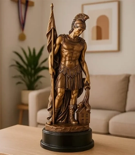 Svätý Florián - Víťazná trofej na mramorovom podstavci s vlastným textom: 38 cm